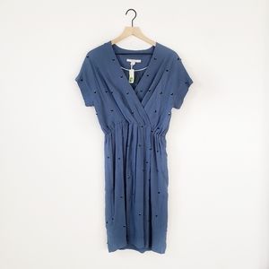 NWOT Boden Blue Wrap Dot Beaded Midi Dress